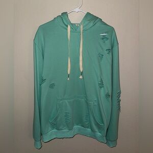 POL Mint Green Pullover‎ Distressed Hoodie with Cream Drawstring size Medium